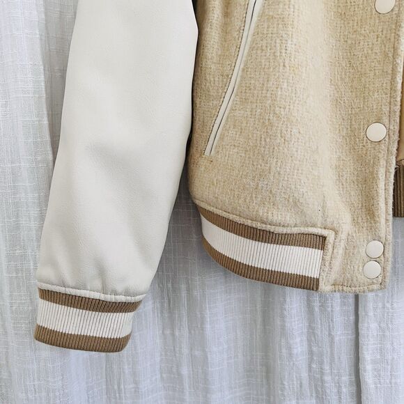 Women's Tan and Cream Varsity Jacket - Picture 4 of 10